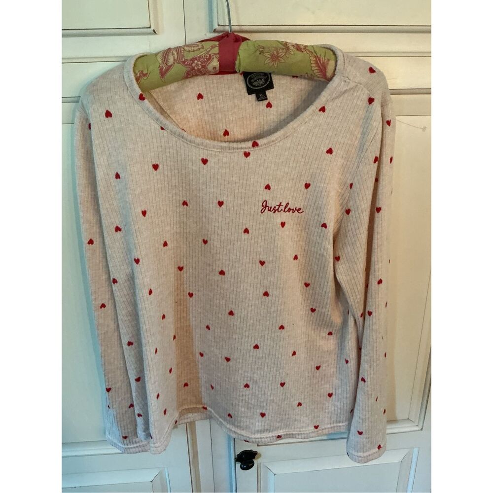 Laura Ashley Ribbed Long Sleeve Just Love Me Top Sz XL